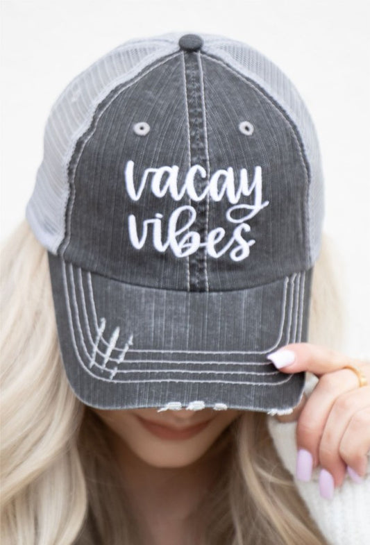 Vacay Vibes Embroidered Trucker - Luxxfashions