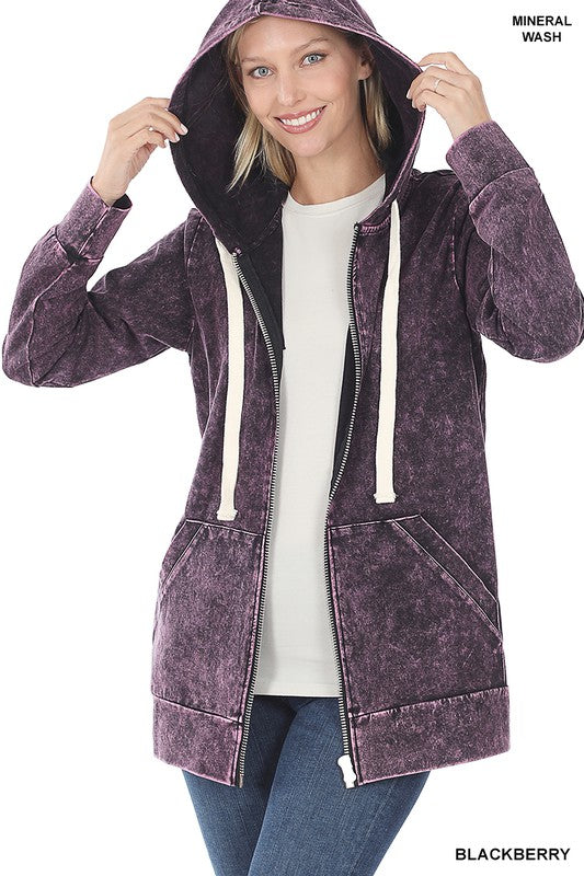 Mineral Wash Zippers Hoodie jacket - Luxxfashions