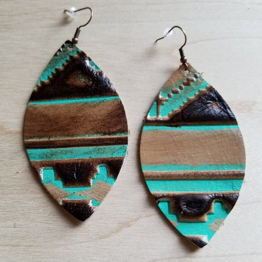 Leather oval earrings in navajo - Luxxfashions