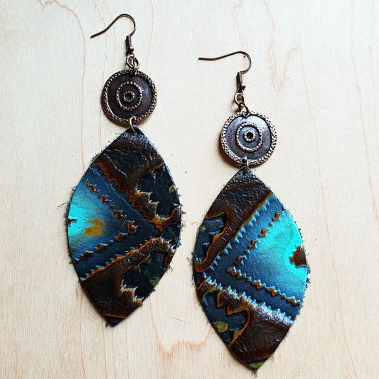 Oval Earrings in Blue Navajo with Copper Discs - Luxxfashions