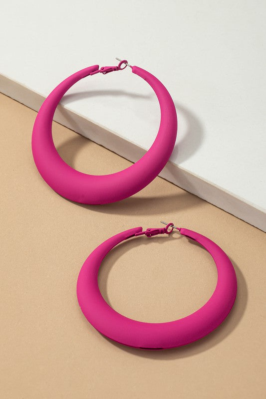 Large color coated puffy hoop earrings - Luxxfashions