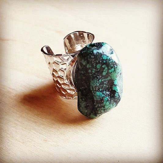 Natural Turquoise Chunk on Cuff Ring - Luxxfashions