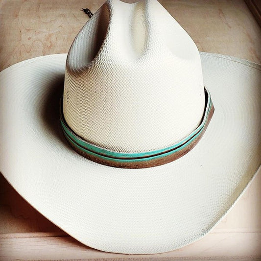 Turquoise Navajo Embossed Leather Hat Band - Luxxfashions