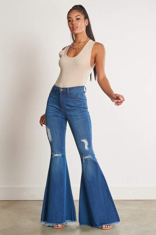 HIGH WAISTED DISTRESSED FLARE - Luxxfashions