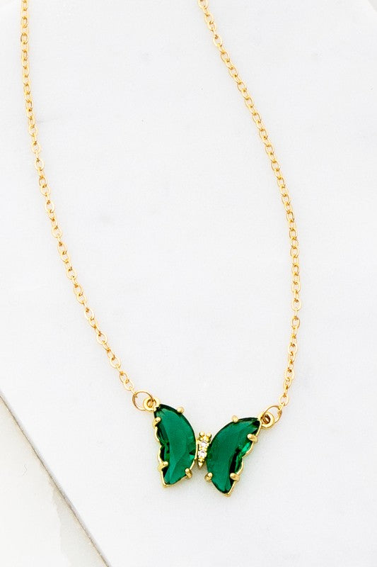 GEM STONE BUTTERFLY PENDANT NECKLACE - Luxxfashions