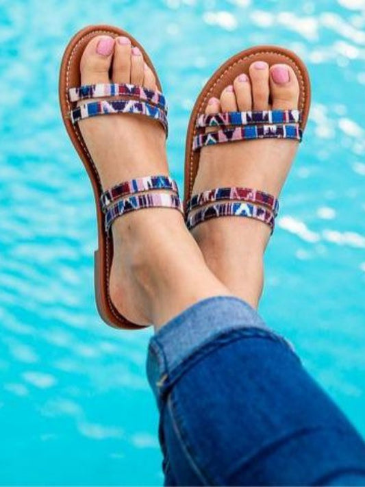 Strappy Aztec print sandal - Luxxfashions