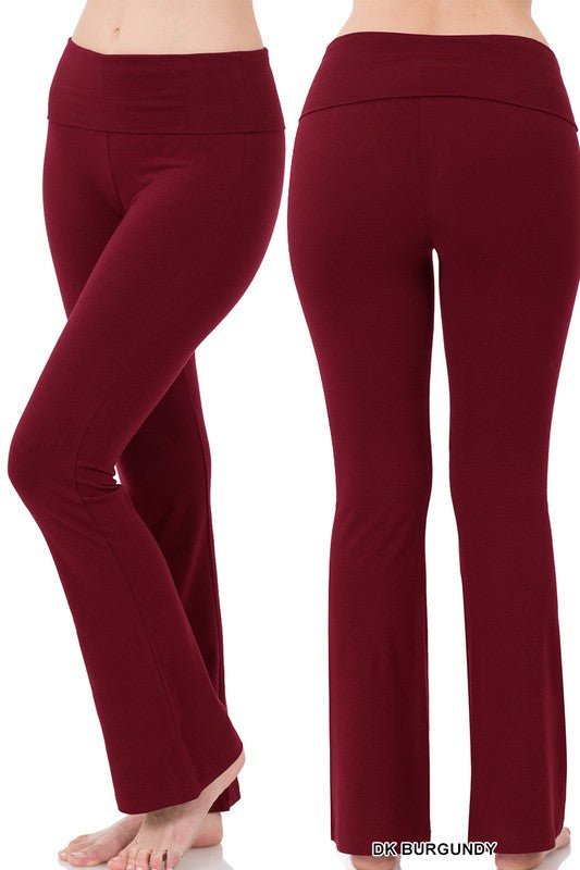 Premium Cotton Fold Over Yoga Flare Pants - Luxxfashions