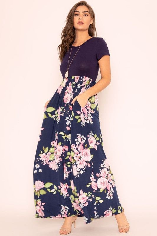 Short Sleeve Floral Maxi Dress - Luxxfashions