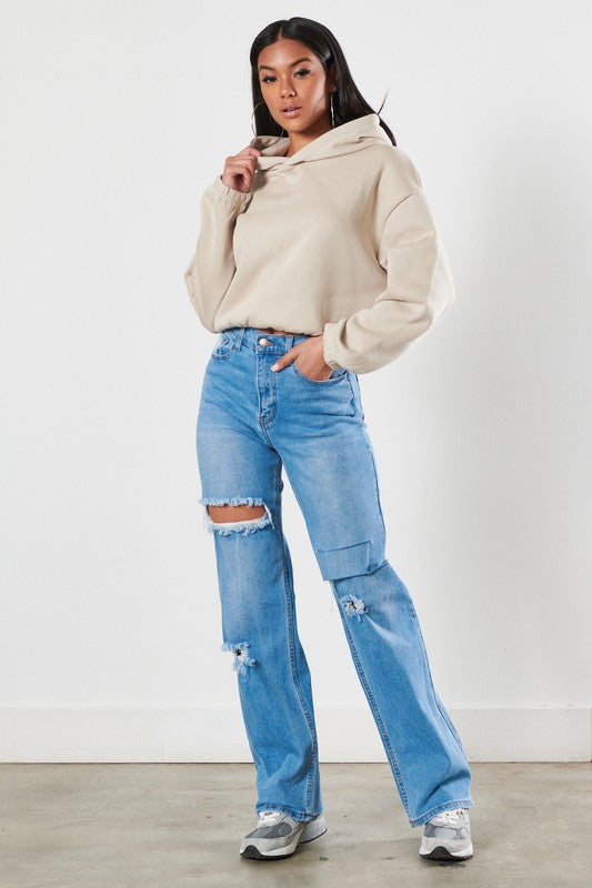 Distressed Wide Leg Jeans - Luxxfashions