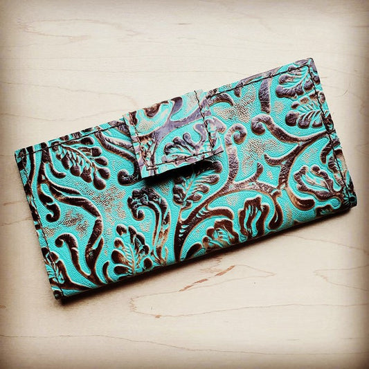 Leather Wallet in Cowboy Turquoise w/ Snap - Luxxfashions