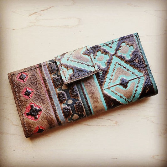 Embossed Leather Wallet in Santa Fe w/ Snap - Luxxfashions