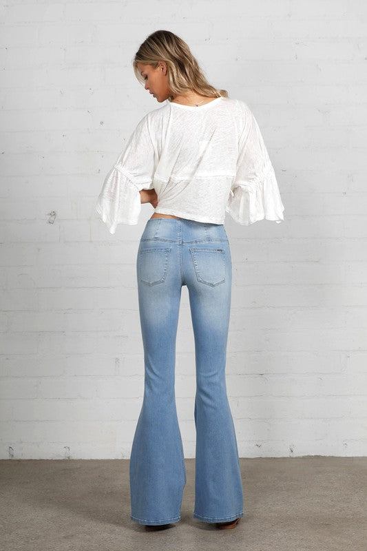 Mid Rise Banded Wide Flare Jeans