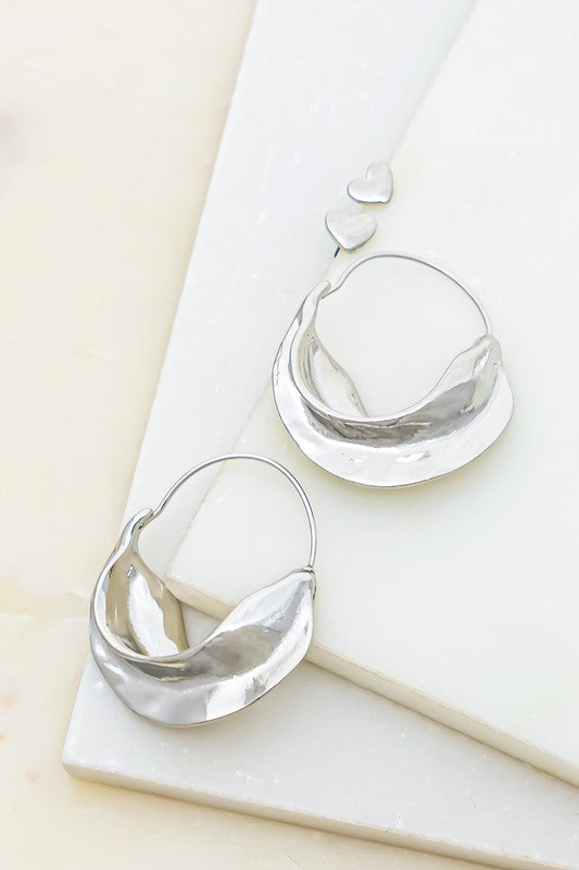 2 EARRINGS SET WITH GOLD NUGGET HOOP/HEART STUD - Luxxfashions