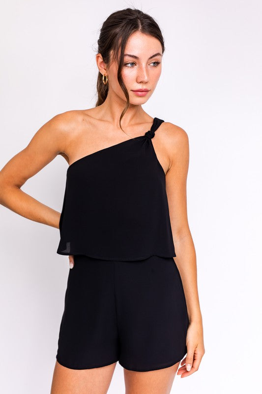 One Shoulder Woven Romper - Luxxfashions