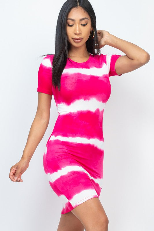 Stripe Tie-Dye Printed Midi Dress