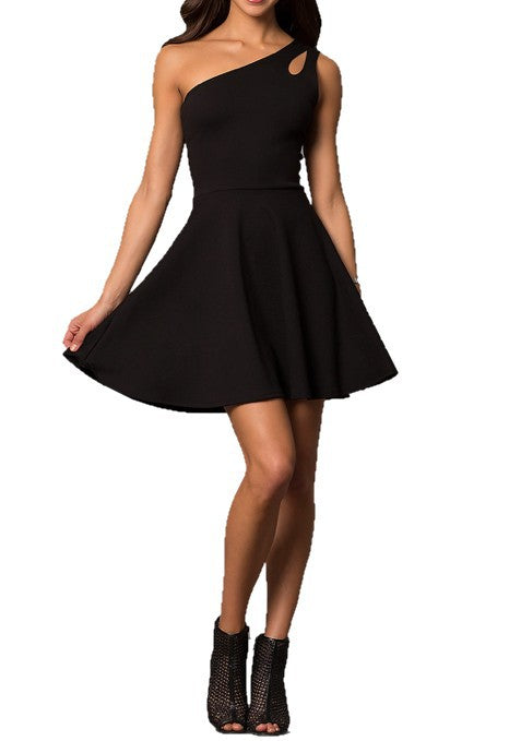 ONE SHOULDER DRESS WITH TEARDROP CUTOUT