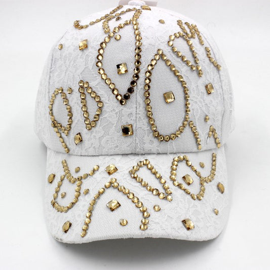 GOLD STUDED LACE WHITE CAP - Luxxfashions