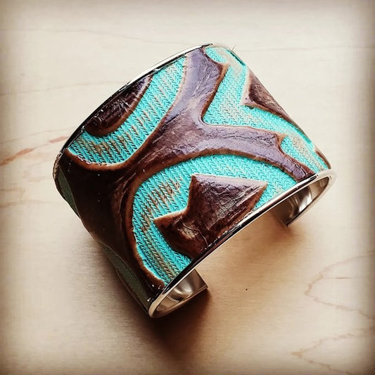 Wide Bangle Bracelet in Turquoise Laredo Leather - Luxxfashions