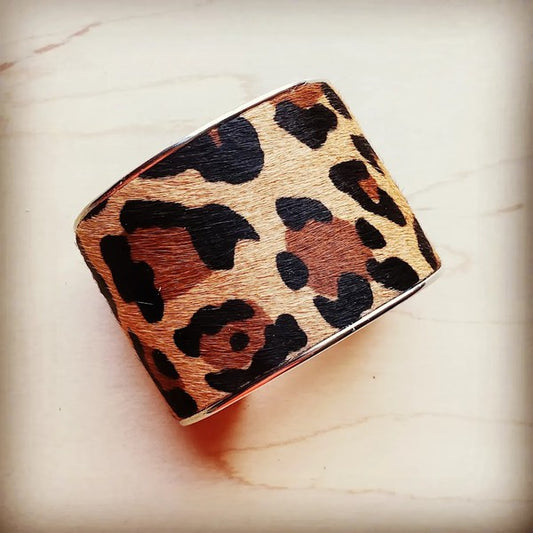 Wide Bangle Bracelet in Leopard Hair on Hide - Luxxfashions