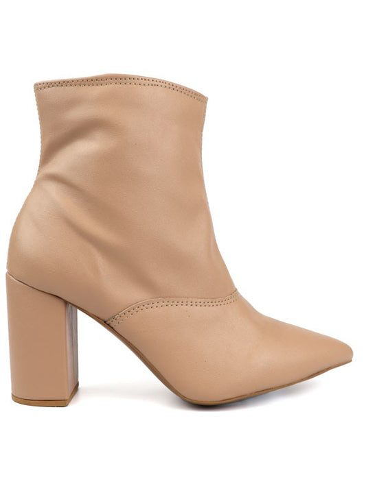 Pointed Toe Bootie with a Block Heel - Luxxfashions
