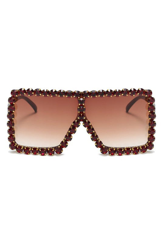 Women Square Oversize Rhinestone Sunglasses - Luxxfashions