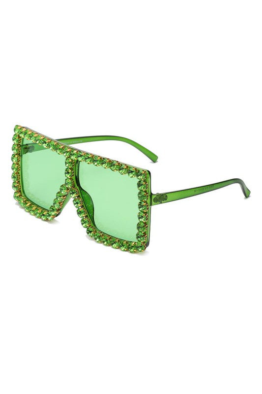 Women Square Oversize Rhinestone Sunglasses - Luxxfashions