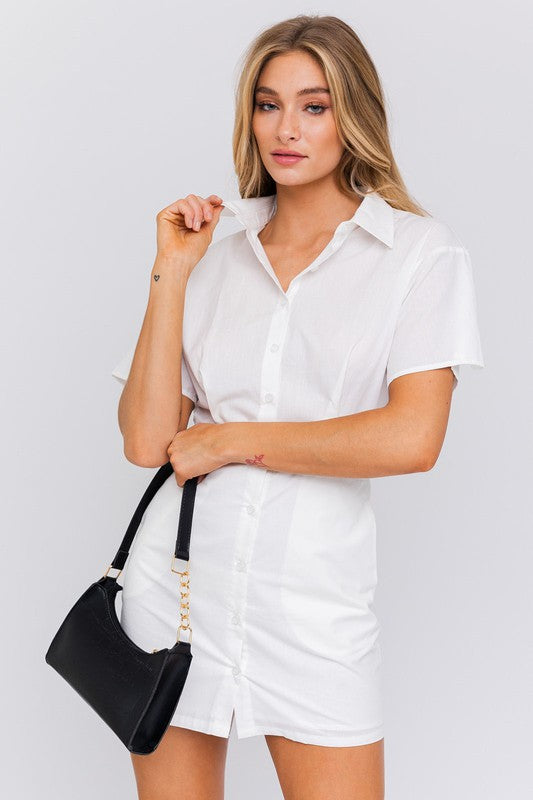 Half Sleeve Shirt Mini Dress - Luxxfashions
