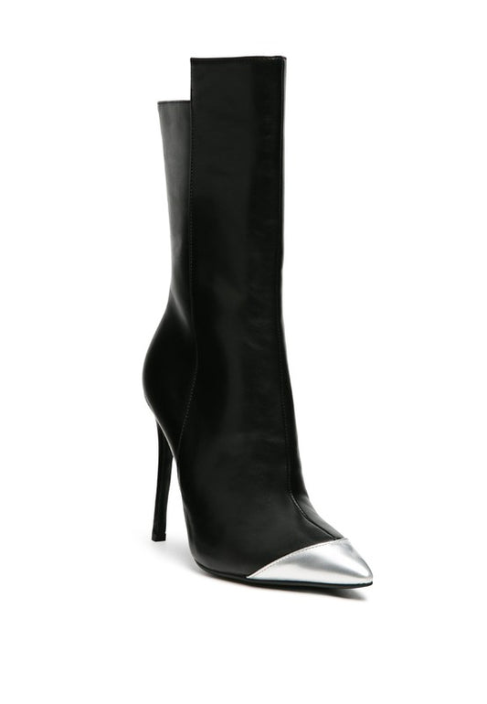 TWITCH Silver Dip Stiletto Boot in Black - Luxxfashions