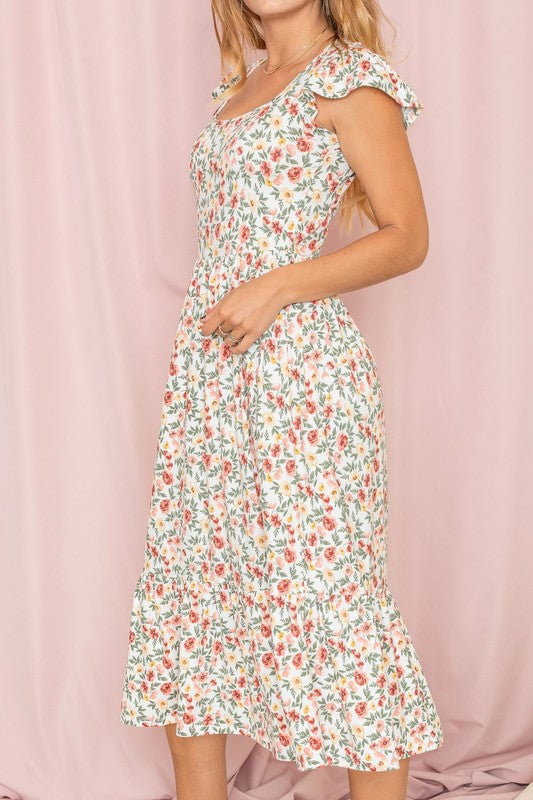 Flutter Sleeve Ditsy Floral Sundress - Luxxfashions