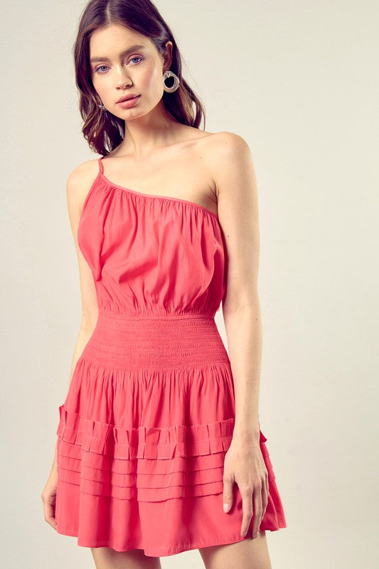 PLEATED DETAIL ONE SHOULDER CAMI DRESS - Luxxfashions