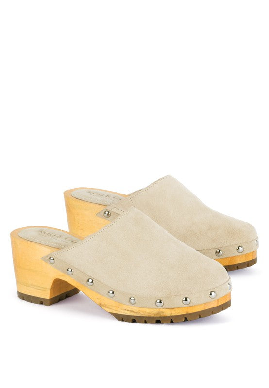 CEDRUS FINE SUEDE STUDDED CLOG MULES - Luxxfashions