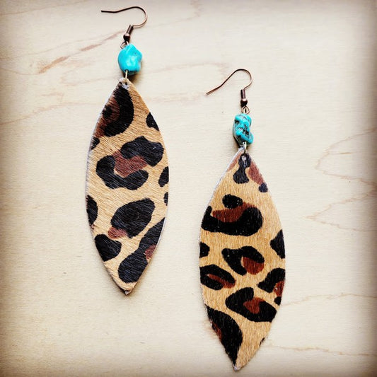Oval Earrings in Leopard w/ Turquoise Accent - Luxxfashions