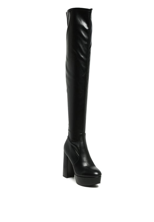 BUBBLE HIGH BLOCK HEELED OVER THE KNEE BOOTS - Luxxfashions