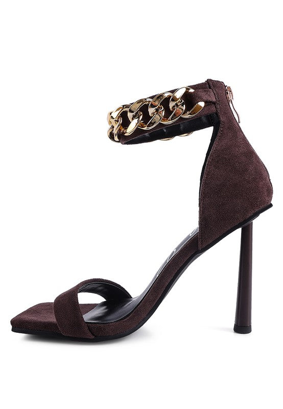 Chain Strap Sandal - Faux Suede Heeled Last Sip