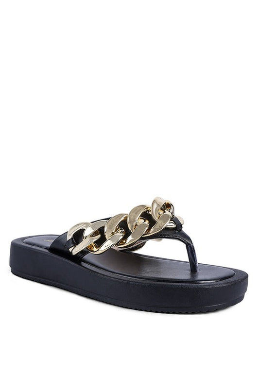 Zing Link Chain Thong Flats - Luxxfashions