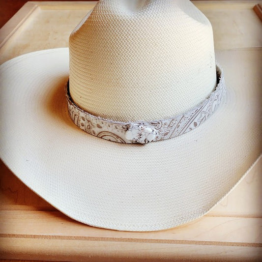 Oyster Paisley Leather Hat Band w/ White Slab - Luxxfashions