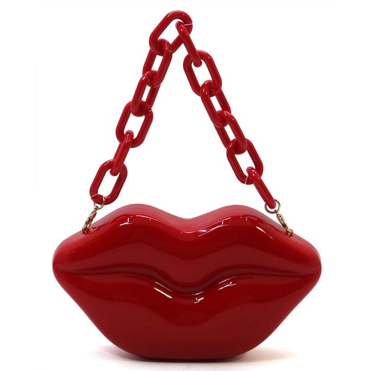 Acrylic Hard Case Lips Clutch Crossbody Bag - Luxxfashions