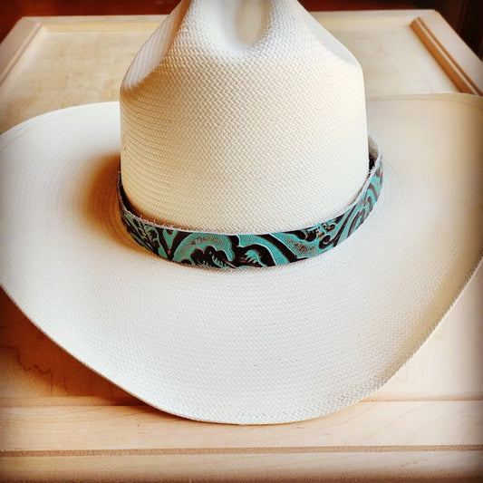 Cowboy Turquoise Embossed Leather Hat Band - Luxxfashions