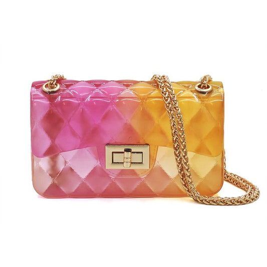 Quilt Embossed Multi Color Jelly Shoulder Bag - Luxxfashions