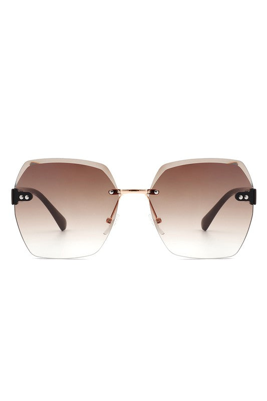 Oversize Square Geometric Rimless Sunglasses