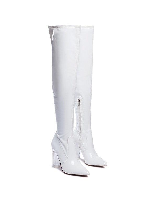 NOIRE THIGH HIGH LONG BOOTS IN PATENT PU - Luxxfashions