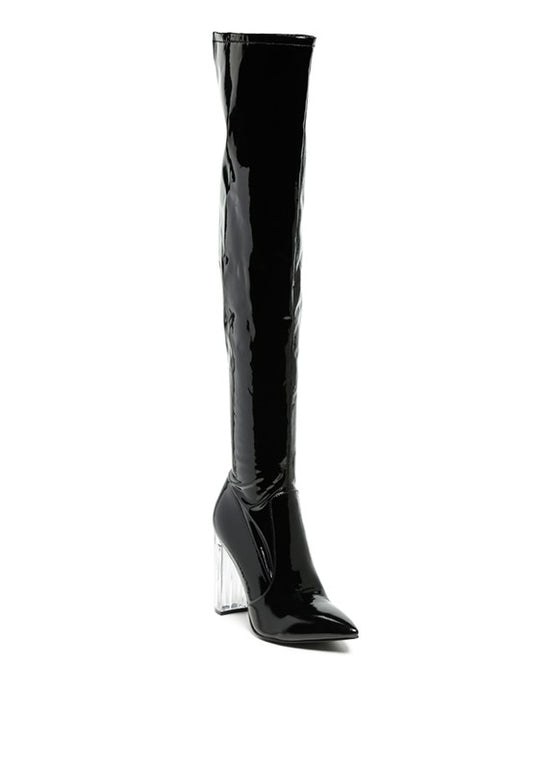 NOIRE THIGH HIGH LONG BOOTS IN PATENT PU - Luxxfashions