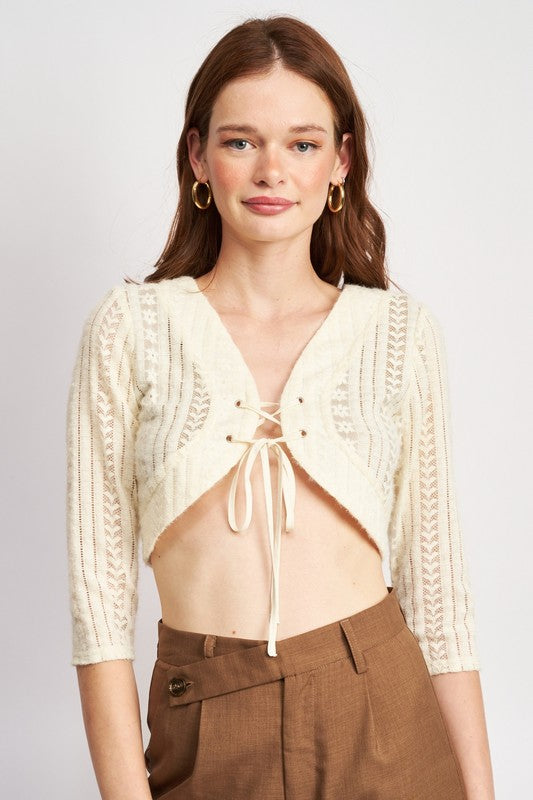 LACE KNIT CROPPED TOP WITH EYELET DETAIL - Luxxfashions