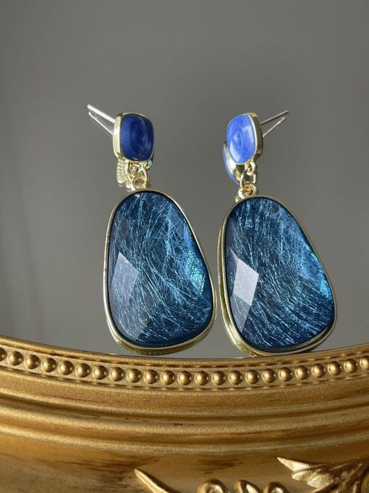 Vintage style blue color drop stud earring - Luxxfashions