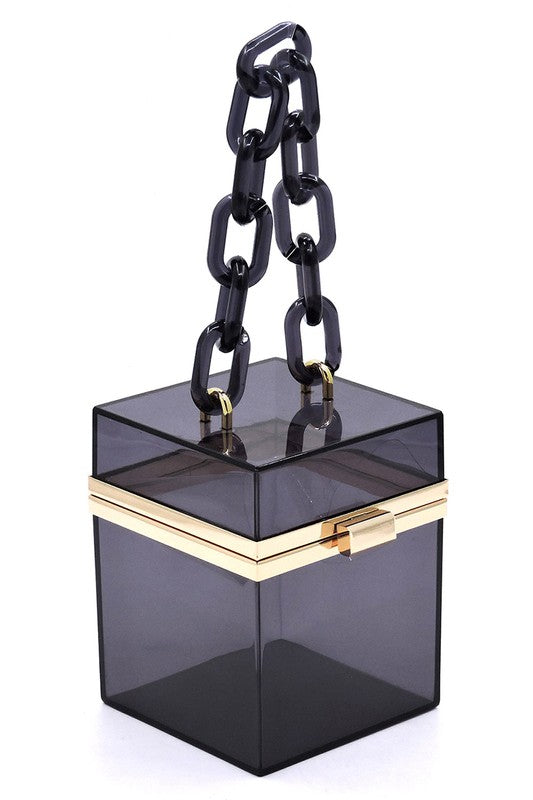 Acrylic Chain Handle See Thru Crossbody Clutch - Luxxfashions