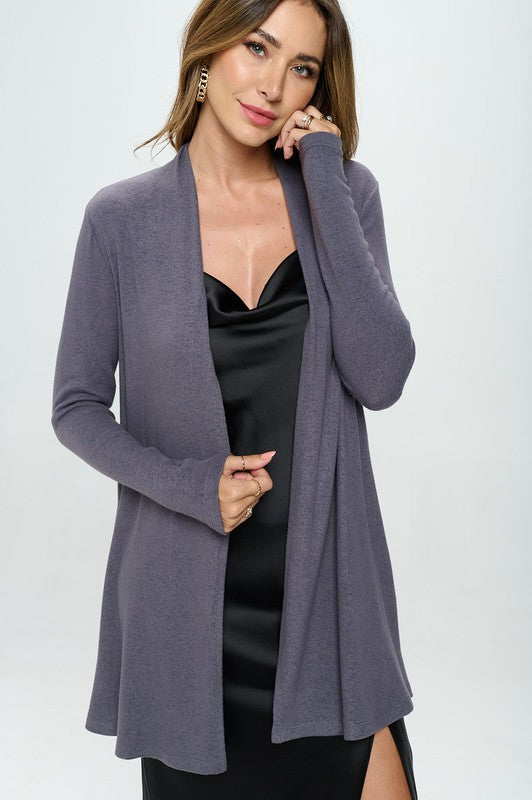 Brushed Knit Draped Cardigan with Cashmere Feel
