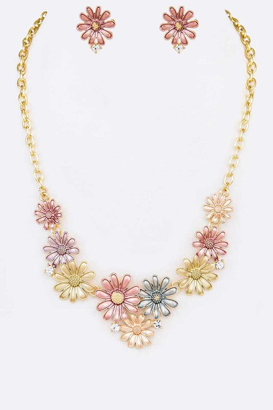 Flower Enamel Collar Necklace Set