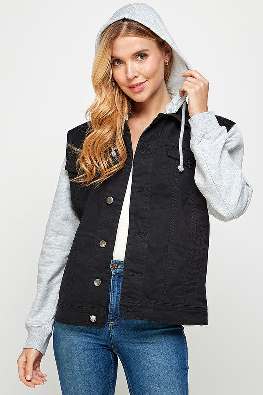 Women's Denim Jacket with Fleece Hoodies - Luxxfashions