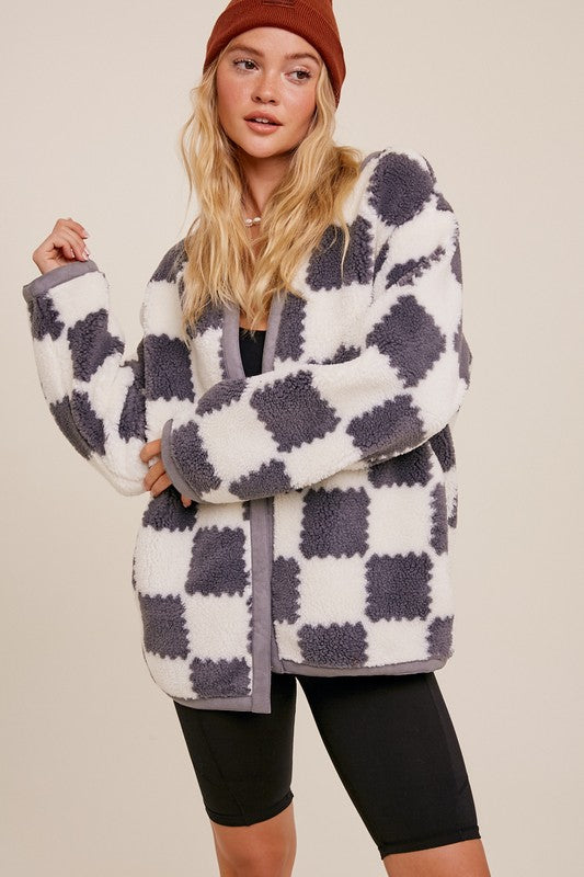 Sherpa Gingham Jacket - Luxxfashions