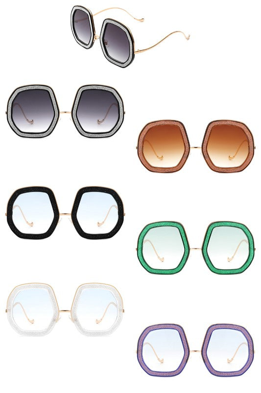 Women Round Geometric Glitter Fashion Sunglasses - Luxxfashions